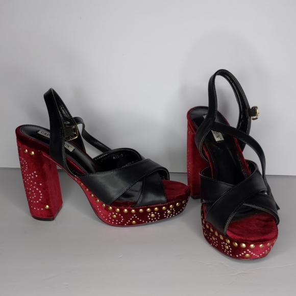 Cape Robbin Shoes - Embellished Velvet Platform Sandals